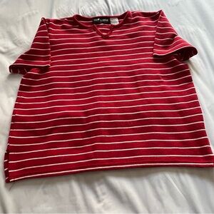 Sag Harbor Petite Red and White Striped Short Sleeve Top